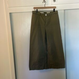 Olive green wide leg cropped trousers, Anthropologie